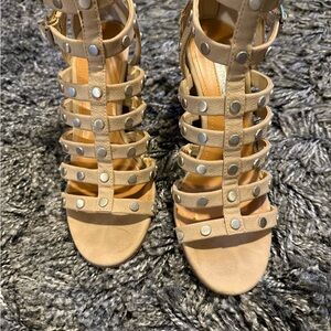 Elegant Beige Studded Women's Heels